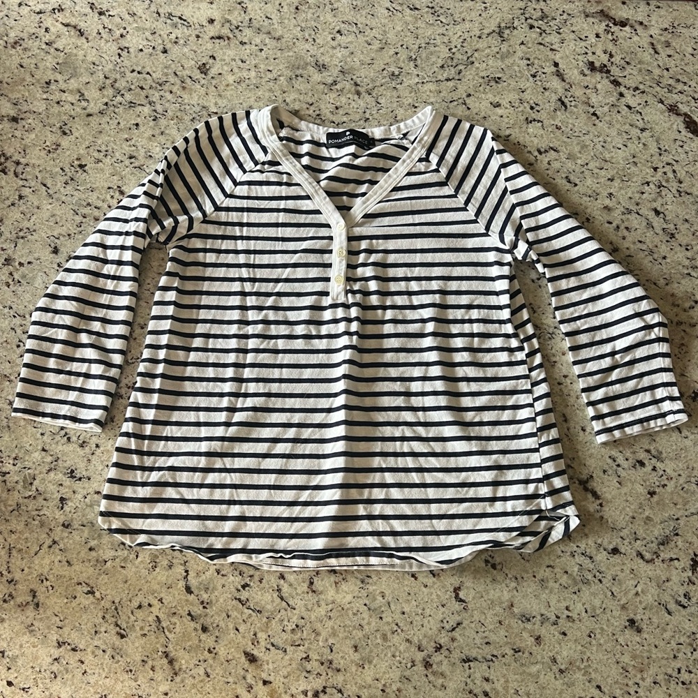 Pomander Place Black and White Striped Long Sleeve Tee